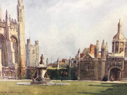 1907 CAMBRIDGE - KING'S COLLEGE Chapel & Entrance Court - William Mathison - Cambridge University - Cambridge Painting - 116 Years Old