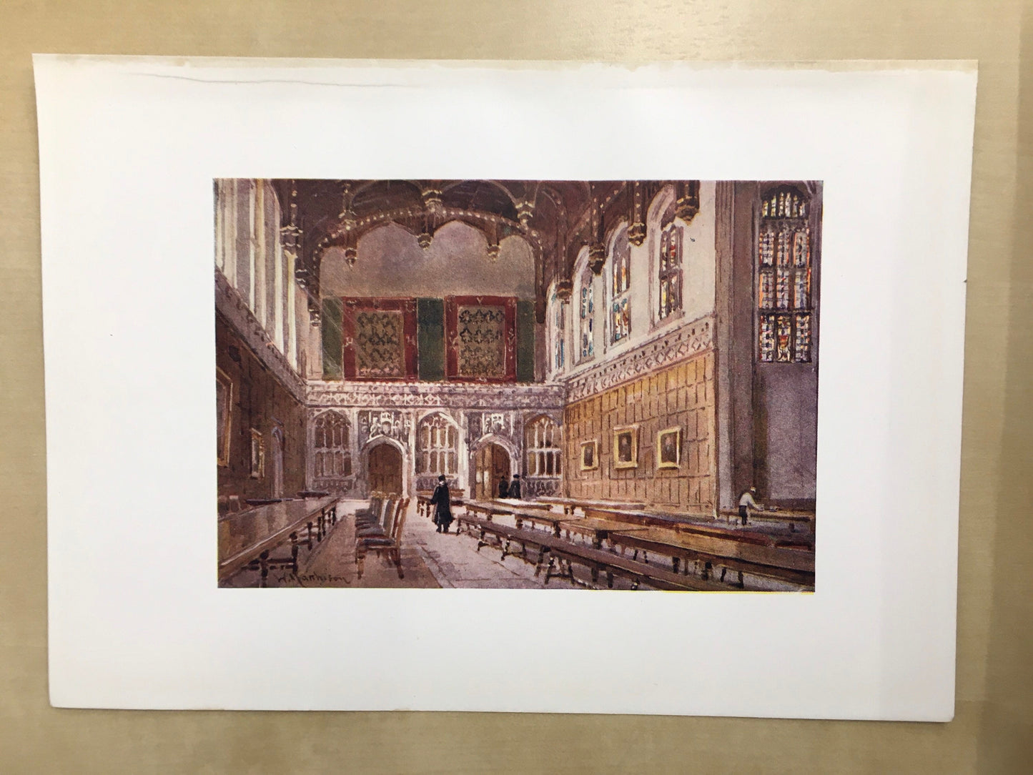 1907 CAMBRIDGE - KING'S COLLEGE Hall - William Mathison Painting - Cambridge University - Cambridge Painting - 116 Years Old