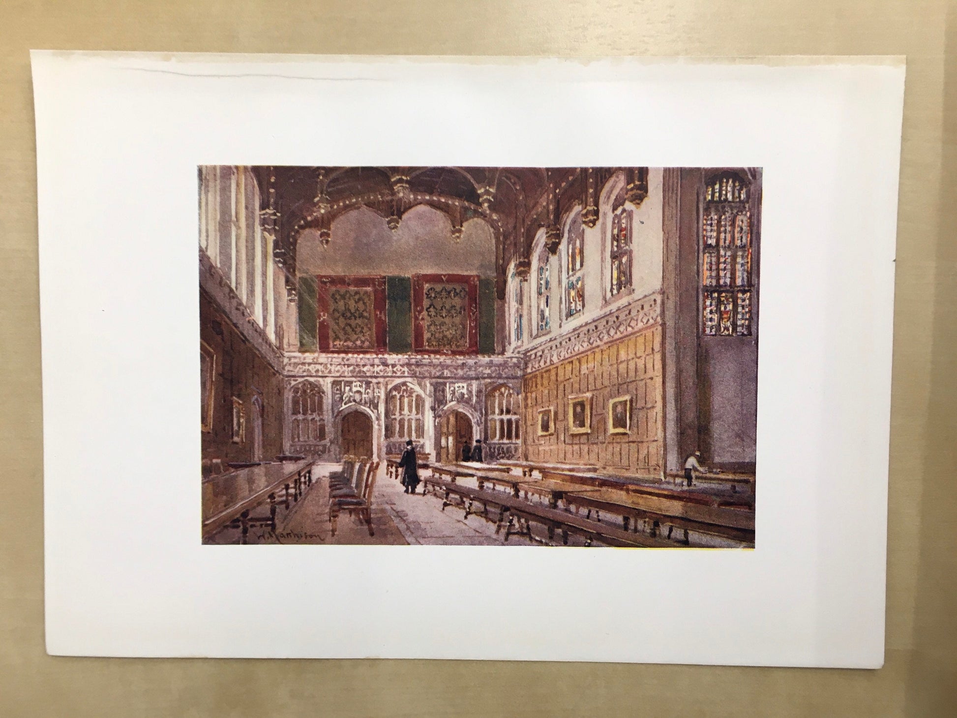 1907 CAMBRIDGE - KING'S COLLEGE Hall - William Mathison Painting - Cambridge University - Cambridge Painting - 116 Years Old