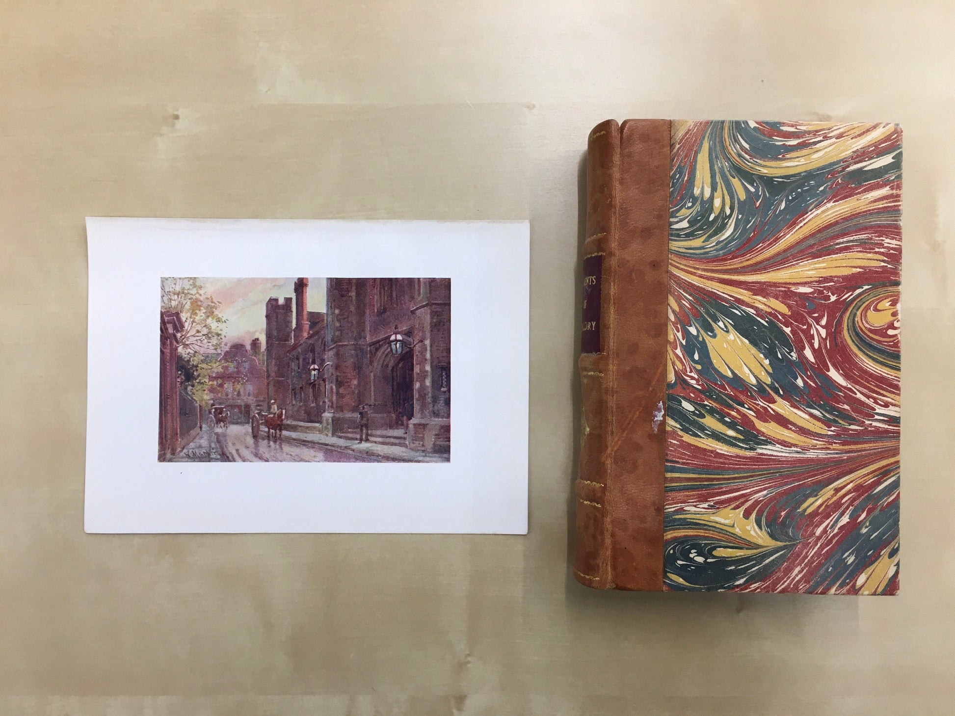 1907 CAMBRIDGE - QUEENS' COLLEGE Entrance Gateway - William Mathison Painting - Cambridge University - Cambridge Painting - 116 Years Old