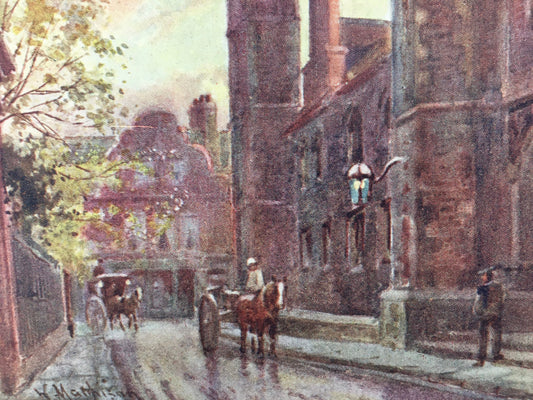 1907 CAMBRIDGE - QUEENS' COLLEGE Entrance Gateway - William Mathison Painting - Cambridge University - Cambridge Painting - 116 Years Old