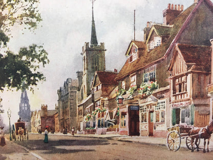 1907 CAMBRIDGE - Old Castle Inn - William Mathison Painting - Cambridge University - Cambridge Painting - 116 Years Old
