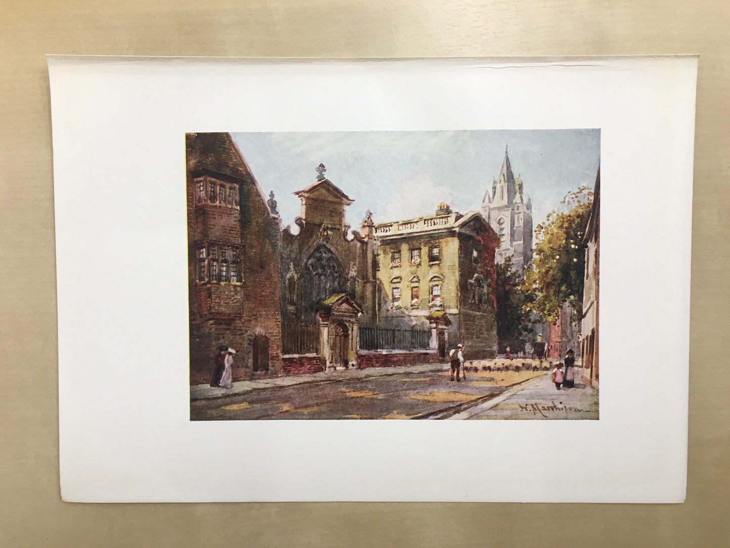 1907 CAMBRIDGE - PETERHOUSE From the Street - William Mathison Painting - Cambridge University - Cambridge Painting - 116 Years Old