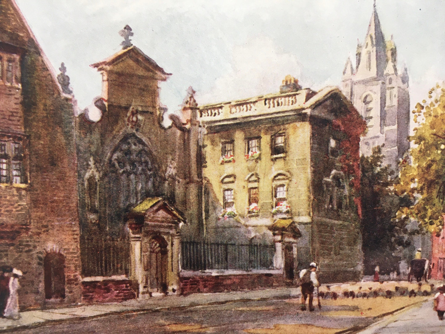 1907 CAMBRIDGE - PETERHOUSE From the Street - William Mathison Painting - Cambridge University - Cambridge Painting - 116 Years Old