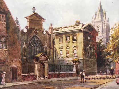 1907 CAMBRIDGE - PETERHOUSE From the Street - William Mathison Painting - Cambridge University - Cambridge Painting - 116 Years Old