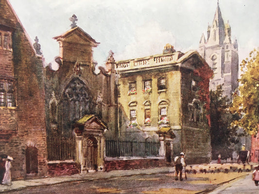 1907 CAMBRIDGE - PETERHOUSE From the Street - William Mathison Painting - Cambridge University - Cambridge Painting - 116 Years Old