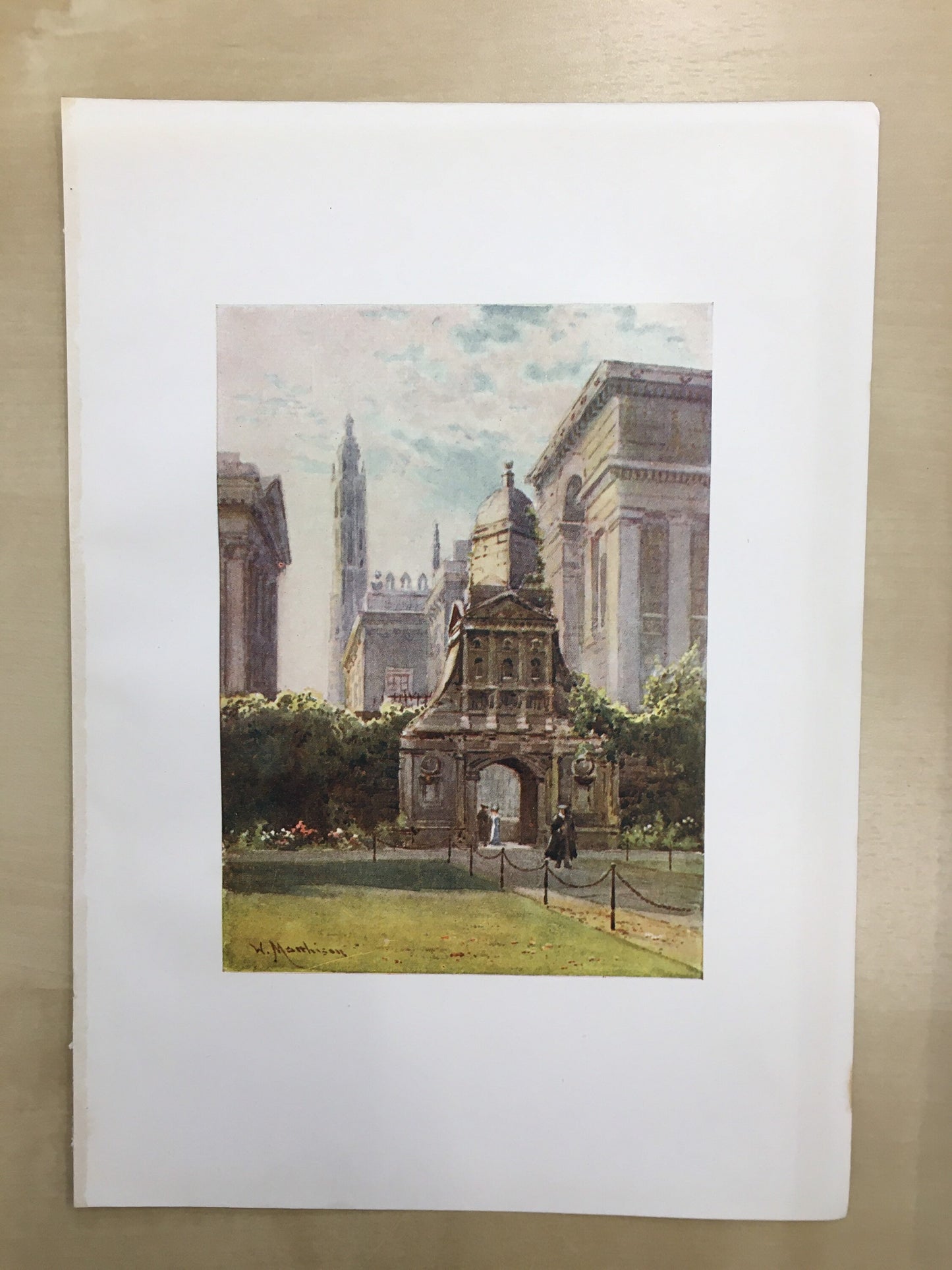 1907 CAMBRIDGE - CAIUS COLLEGE: The Gate of Honour - William Mathison Painting - Cambridge University - Cambridge Painting - 116 Years Old