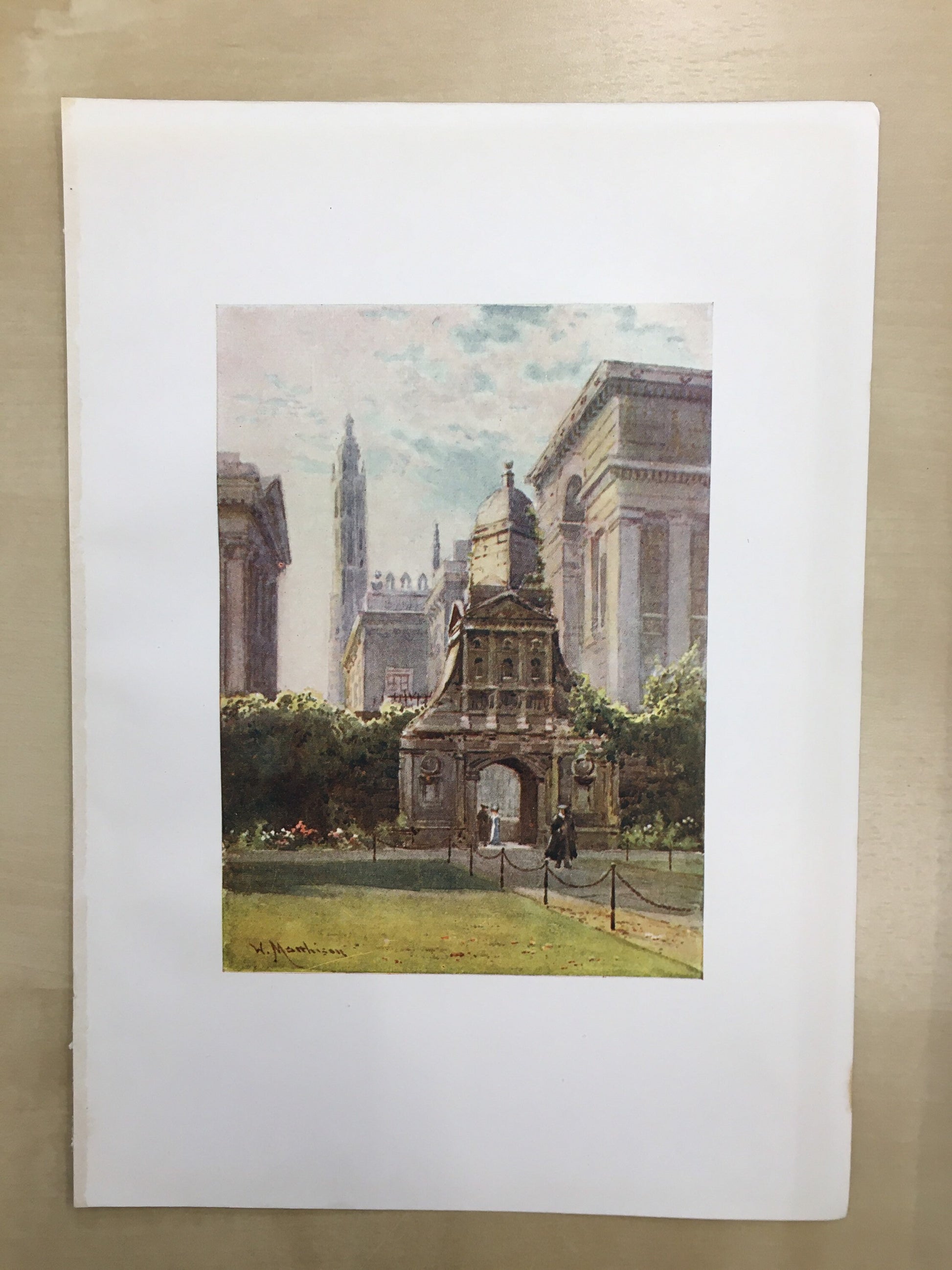 1907 CAMBRIDGE - CAIUS COLLEGE: The Gate of Honour - William Mathison Painting - Cambridge University - Cambridge Painting - 116 Years Old