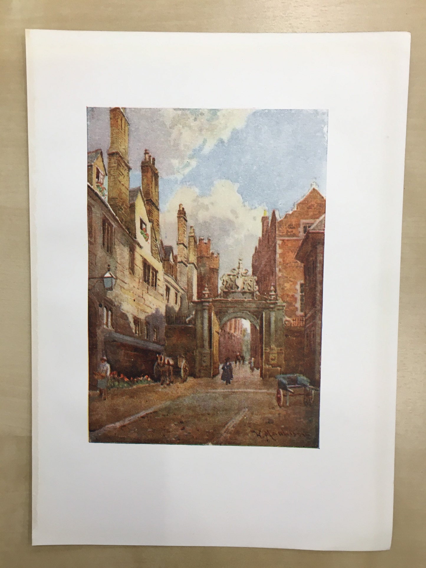1907 CAMBRIDGE - TRINITY COLLEGE: Nevile's Gate - William Mathison Painting - Cambridge University - Cambridge Painting - 116 Years Old