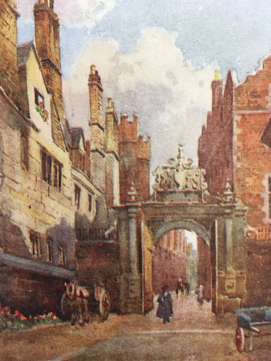 1907 CAMBRIDGE - TRINITY COLLEGE: Nevile's Gate - William Mathison Painting - Cambridge University - Cambridge Painting - 116 Years Old