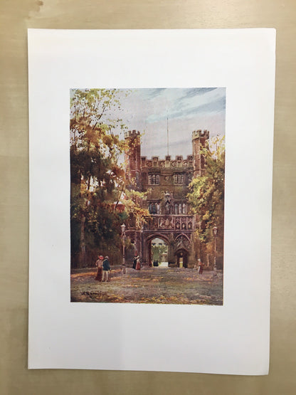 1907 CAMBRIDGE - TRINITY COLLEGE Gateway - William Mathison Painting - Cambridge University - Cambridge Painting - 116 Years Old