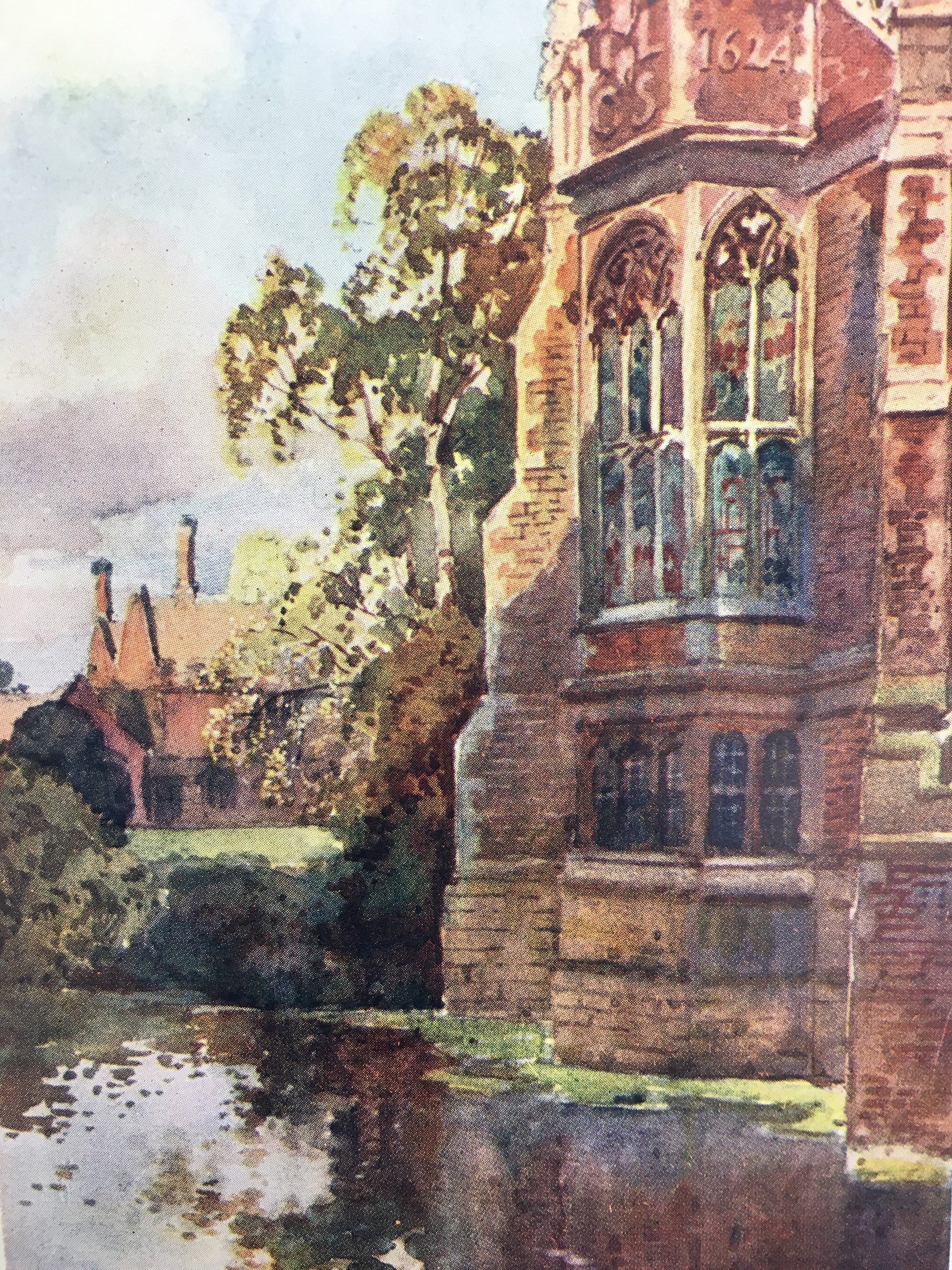 1907 CAMBRIDGE - St JOHN'S COLLEGE Library Window - William Mathison Painting - Cambridge University - Cambridge Painting - 116 Years Old