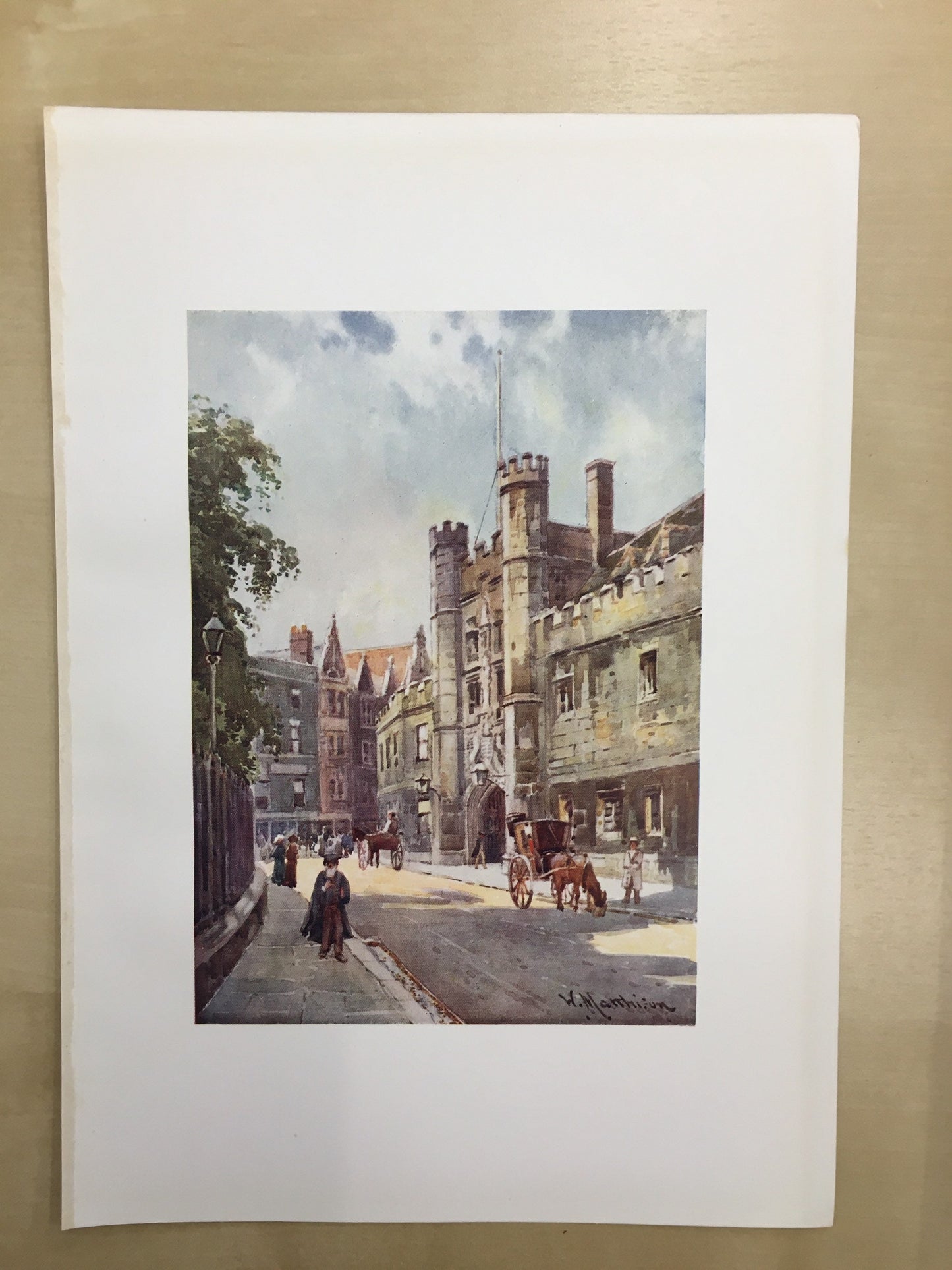 1907 CAMBRIDGE - CHRIST'S COLLEGE Gateway - William Mathison Painting - Cambridge University - Cambridge Painting - 116 Years Old