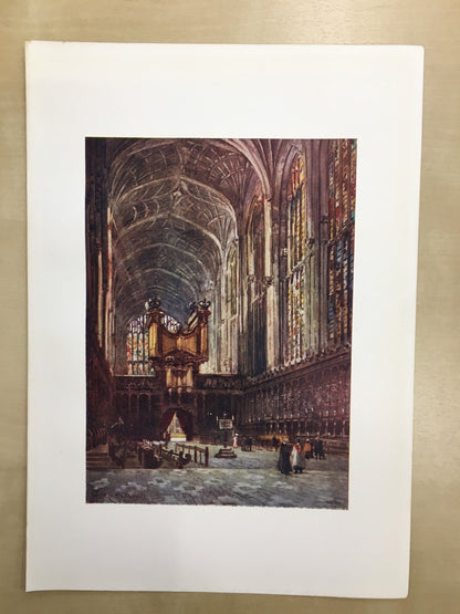 1907 CAMBRIDGE - KING'S COLLEGE Chapel Interior - William Mathison Painting - Cambridge University - Cambridge Painting - 116 Years Old