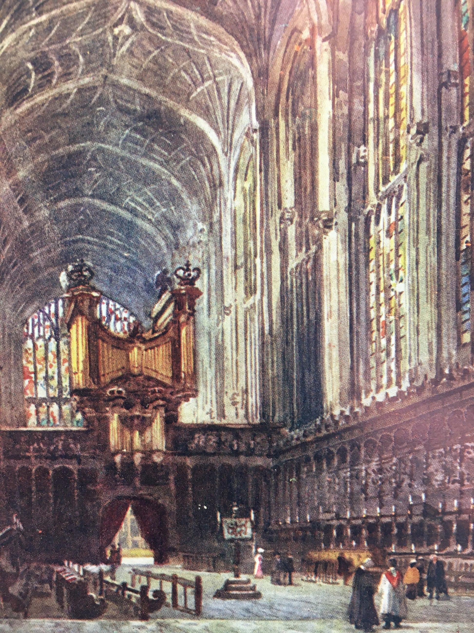 1907 CAMBRIDGE - KING'S COLLEGE Chapel Interior - William Mathison Painting - Cambridge University - Cambridge Painting - 116 Years Old