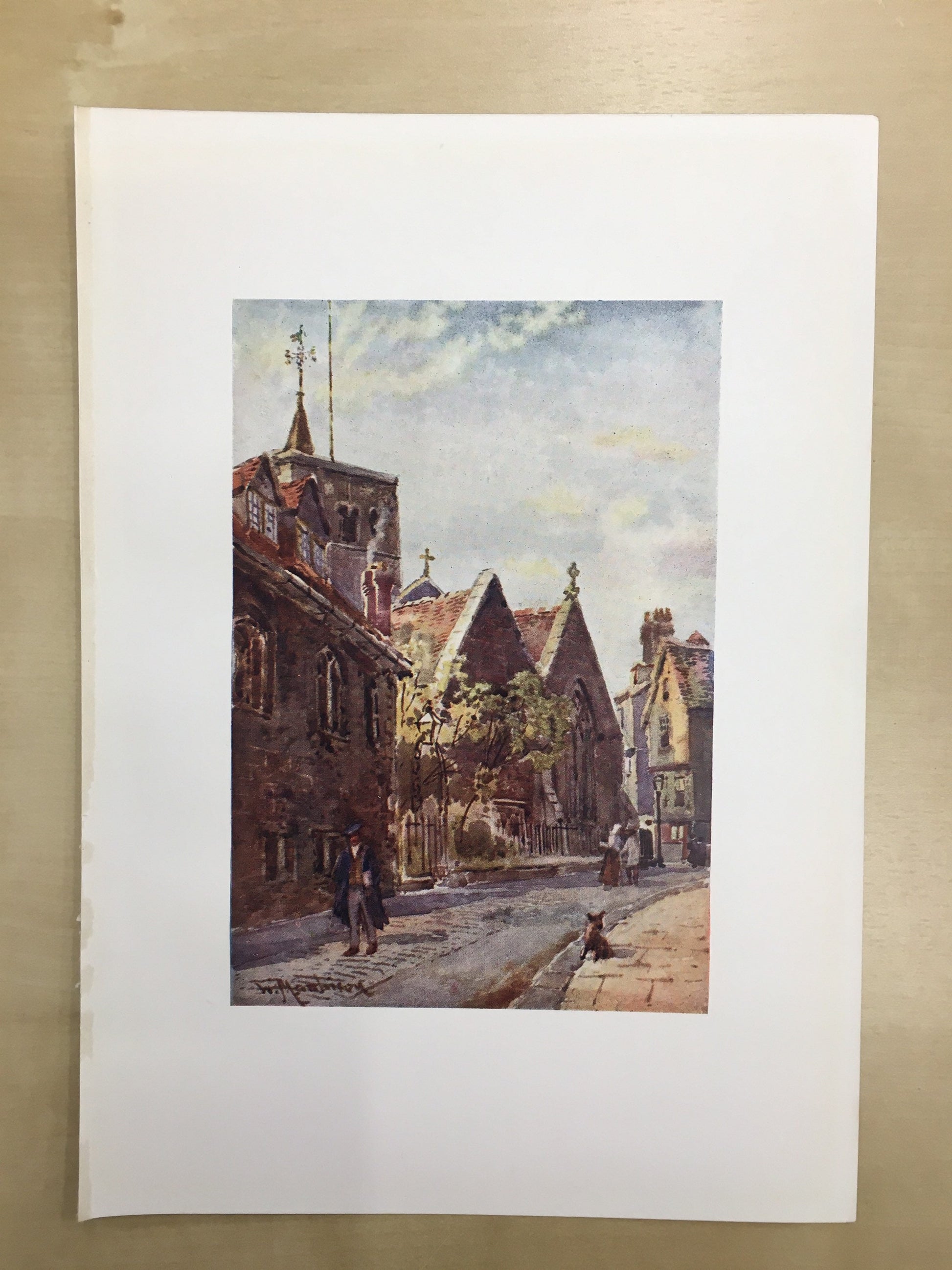 1907 CAMBRIDGE - St BENEDICT'S CHURCH - William Mathison Painting - Cambridge University - Cambridge Painting - 116 Years Old