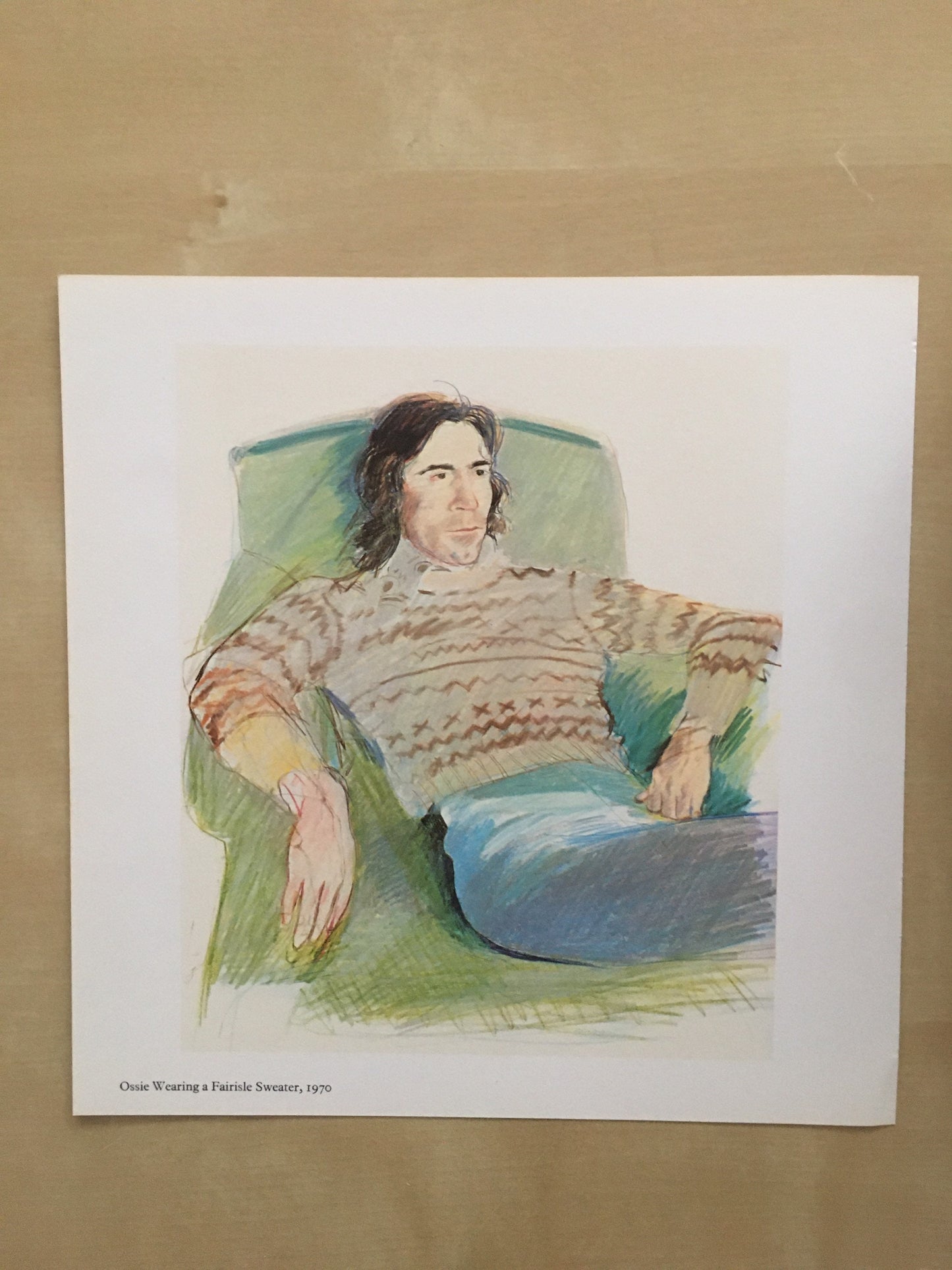 Vintage 1978 DAVID HOCKNEY - "Ossie Wearing a Fairisle Sweater, 1970" Print - Hockney Art - Hockney Wall Art - 8 x 8.12 Inches