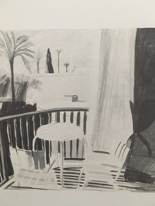 Vintage 1978 DAVID HOCKNEY - "Balcony, Mamounia Hotel, Marrakesh, 1971" Print - Hockney Art - Hockney Wall Art - 8 x 8.12 Inches