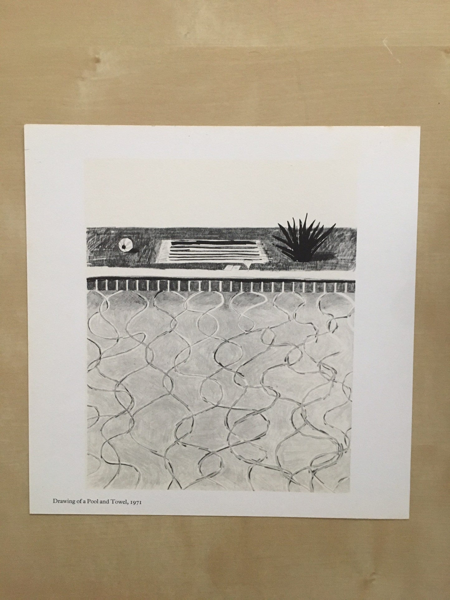 1978 DAVID HOCKNEY - "Drawing of a Pool and Towel, 1971" Print - Hockney Art - Hockney Wall Art - Vintage Print - 8 x 8.12 Inches
