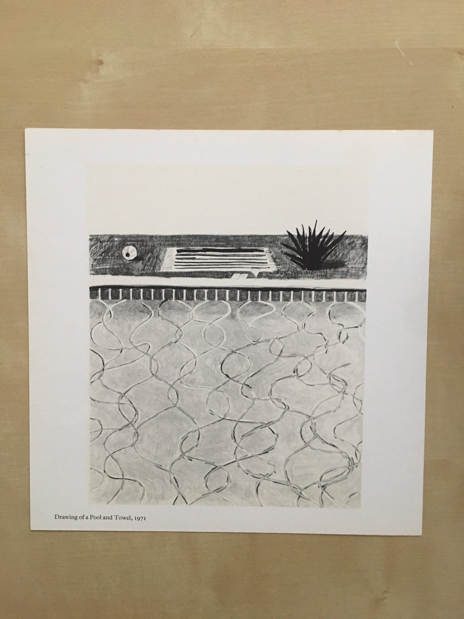 1978 DAVID HOCKNEY - "Drawing of a Pool and Towel, 1971" Print - Hockney Art - Hockney Wall Art - Vintage Print - 8 x 8.12 Inches