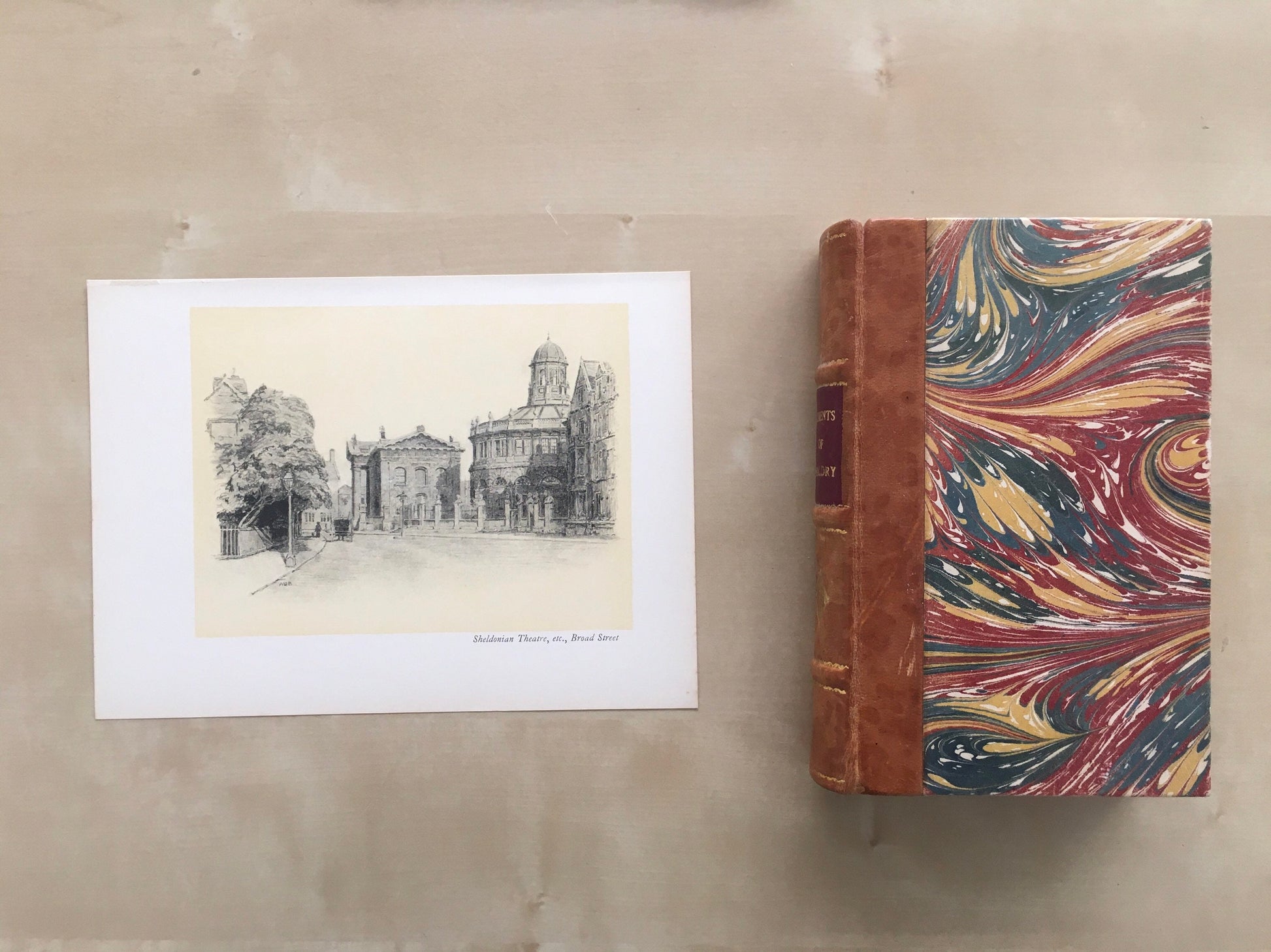 1934 OXFORD - SHELDONIAN THEATRE & Broad Street by W.G Blackall - Original Print - Oxford University Print - 7.5 x 9 Inches