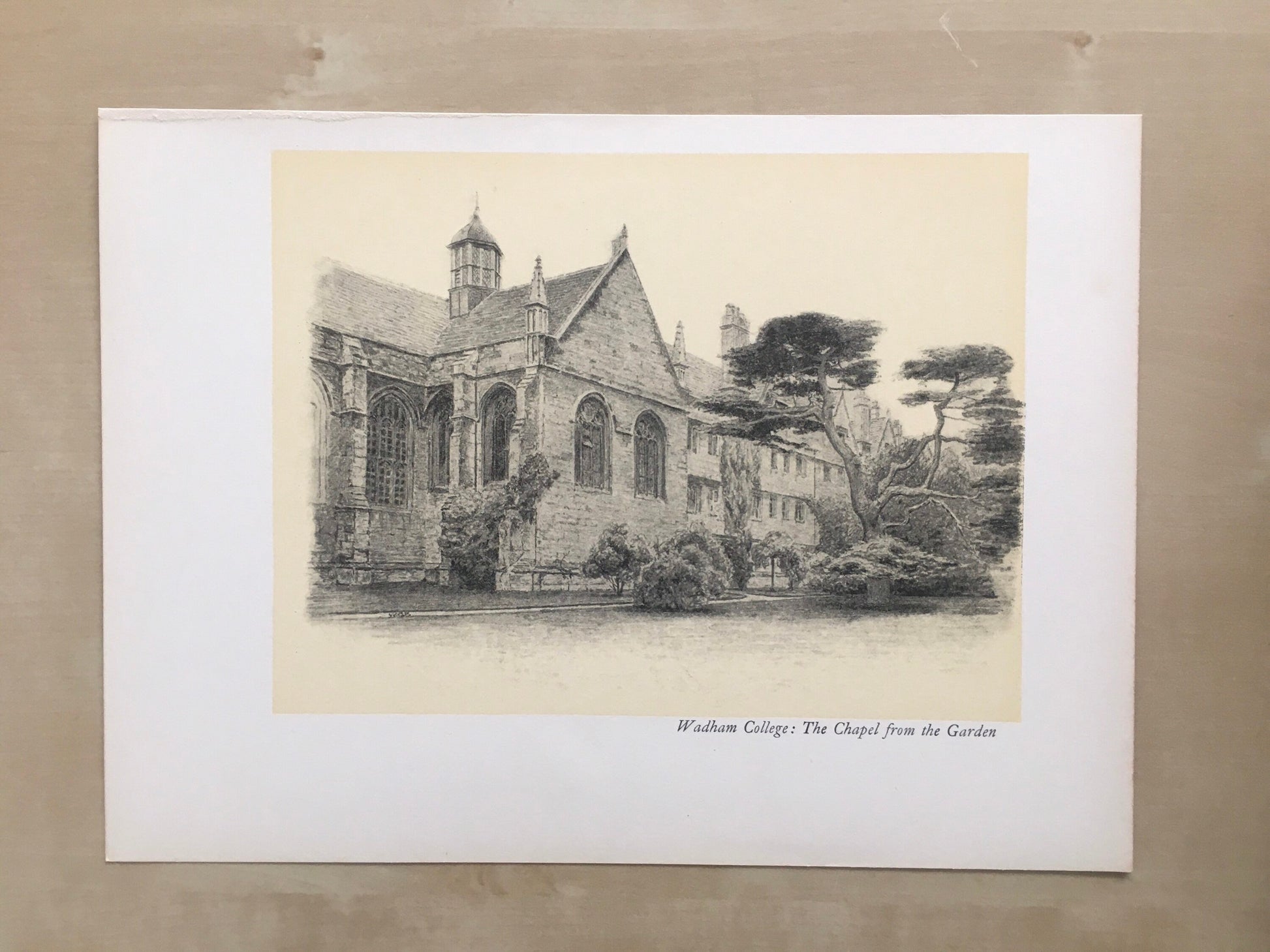 1934 OXFORD - WADHAM COLLEGE Chapel, from the Garden, by W.G Blackall - Original Print - Oxford University Print - 7.5 x 9 Inches
