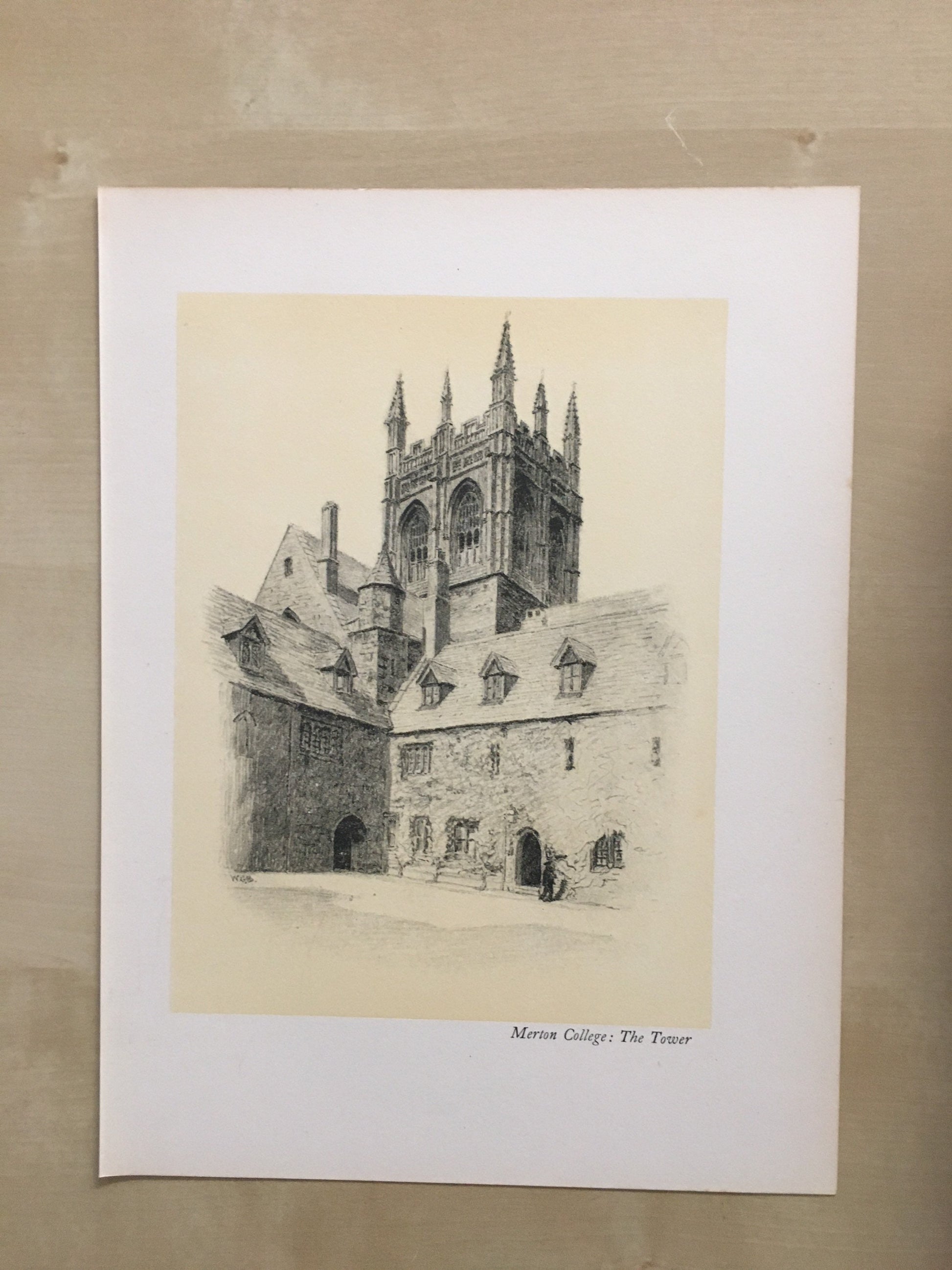 1934 OXFORD - MERTON COLLEGE Tower, by W.G Blackall - Original Print - Oxford University Print - 7.5 x 9 Inches