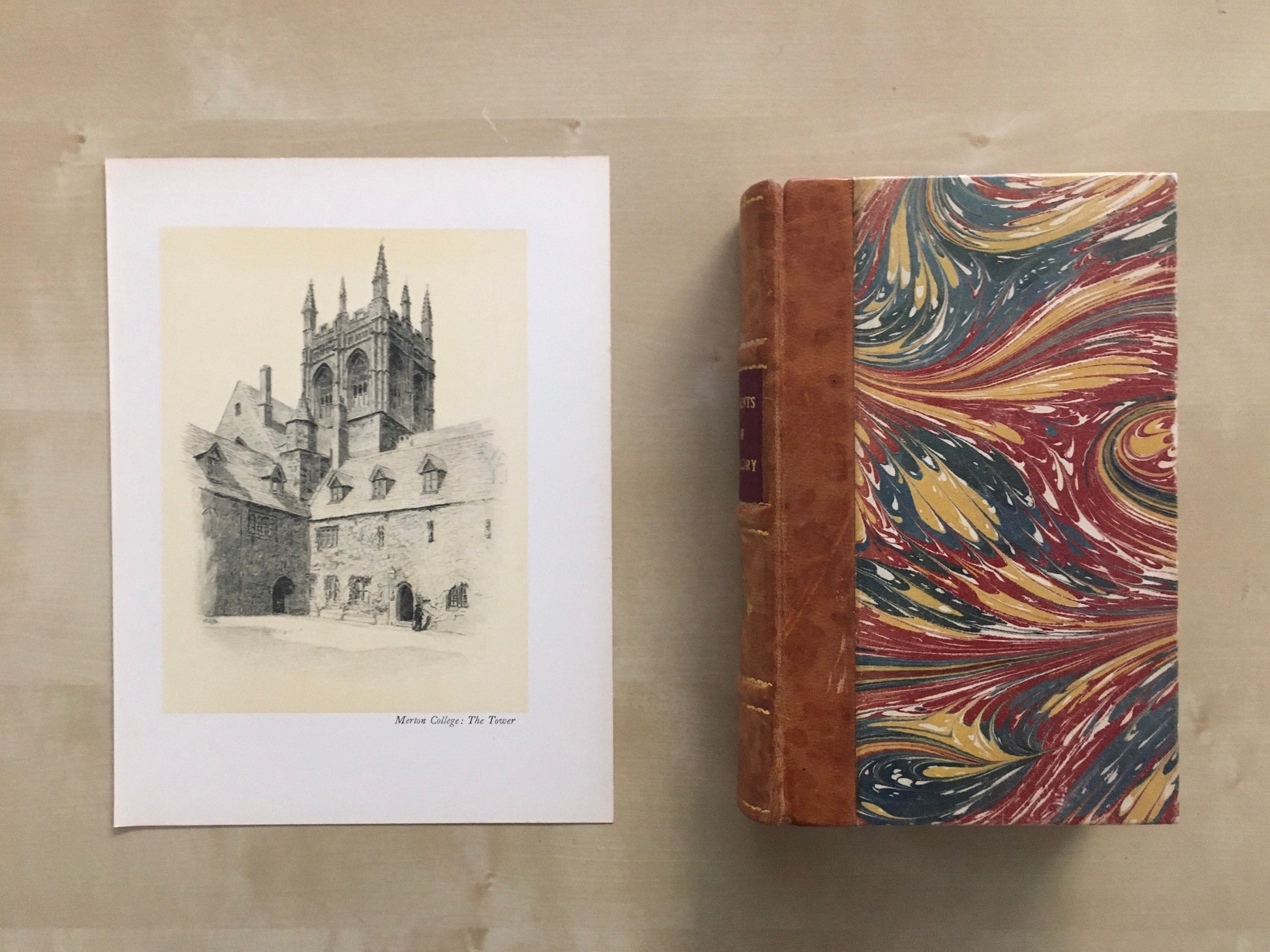 1934 OXFORD - MERTON COLLEGE Tower, by W.G Blackall - Original Print - Oxford University Print - 7.5 x 9 Inches