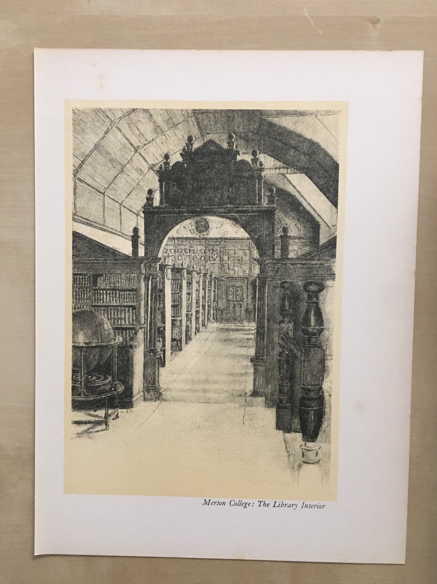 1934 OXFORD - MERTON COLLEGE Library Interior, by W.G Blackall - Original Print - Oxford University Print - 7.5 x 9 Inches