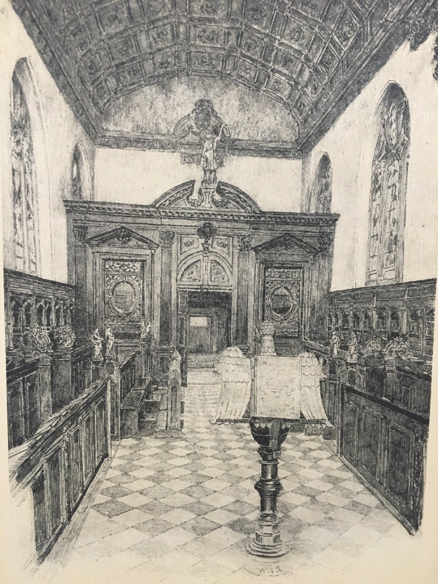 1934 OXFORD - LINCOLN COLLEGE Chapel Interior, by W.G Blackall - Original Print - Oxford University Print - 7.5 x 9 Inches