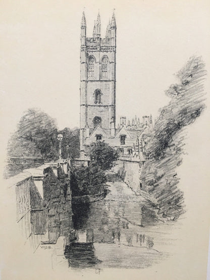 1934 OXFORD - MAGDALEN TOWER, by W.G Blackall - Original Print - Oxford University Print - 7.5 x 9 Inches