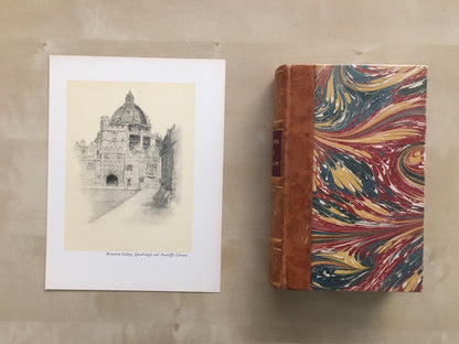 1934 OXFORD - BRASENOSE COLLEGE: Quadrangle and Radcliffe Library, by W.G Blackall - Original Print - Oxford University - 7.5 x 9 Inches