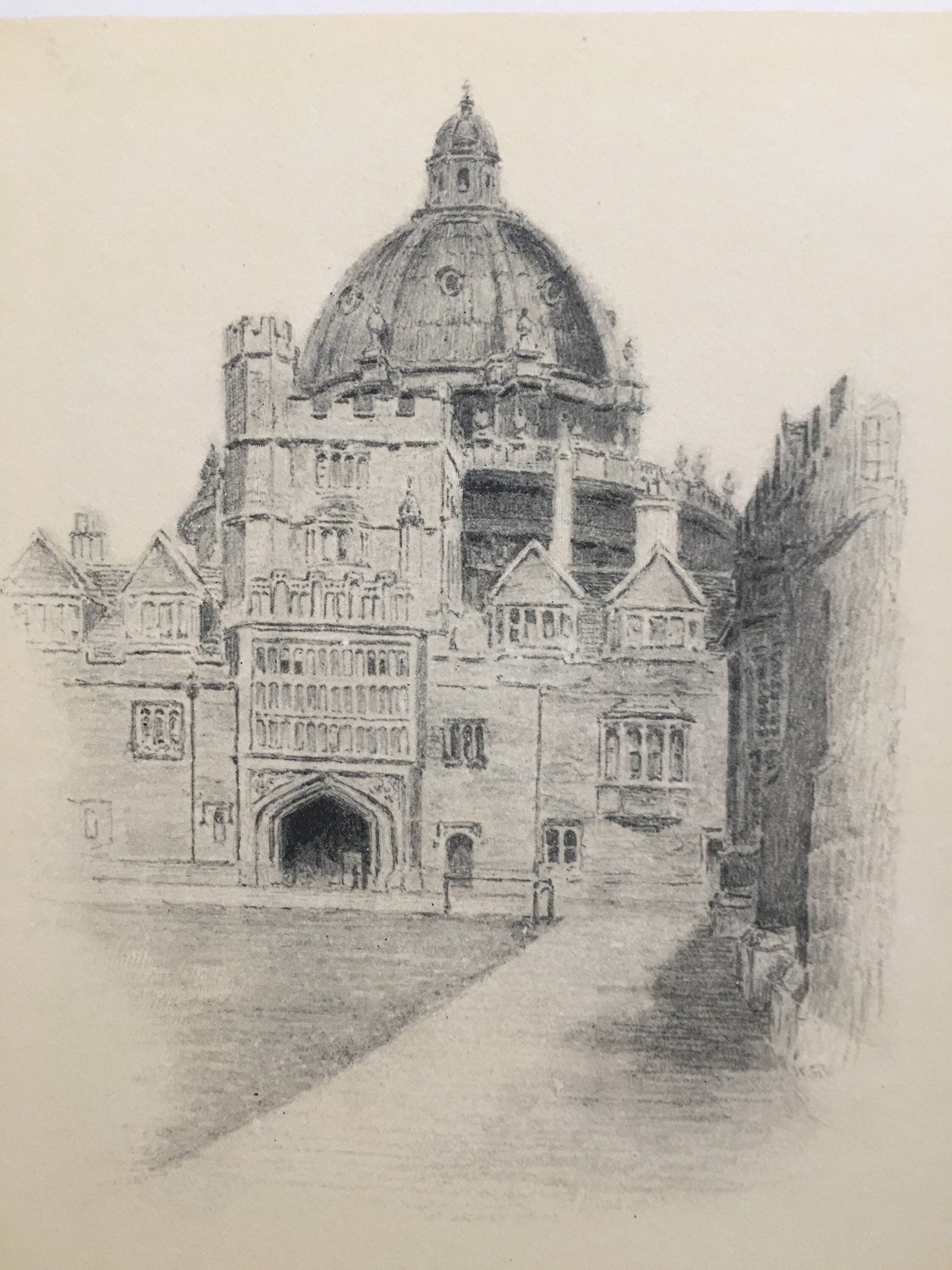 1934 OXFORD - BRASENOSE COLLEGE: Quadrangle and Radcliffe Library, by W.G Blackall - Original Print - Oxford University - 7.5 x 9 Inches