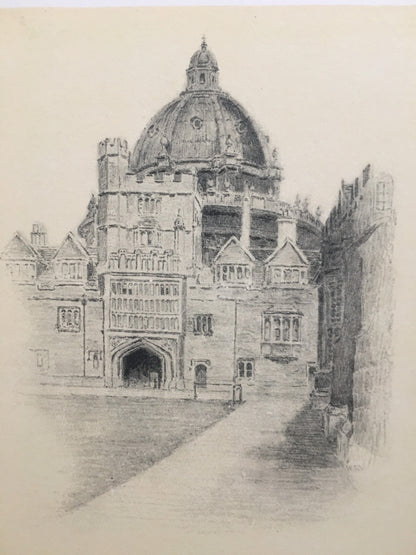 1934 OXFORD - BRASENOSE COLLEGE: Quadrangle and Radcliffe Library, by W.G Blackall - Original Print - Oxford University - 7.5 x 9 Inches