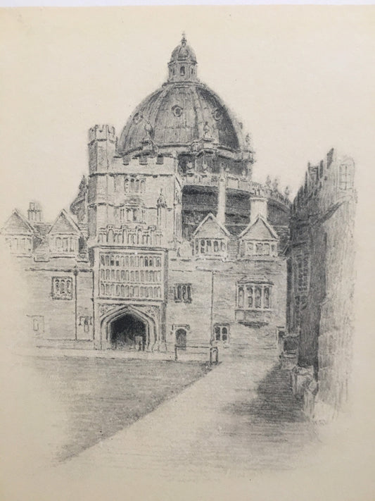 1934 OXFORD - BRASENOSE COLLEGE: Quadrangle and Radcliffe Library, by W.G Blackall - Original Print - Oxford University - 7.5 x 9 Inches