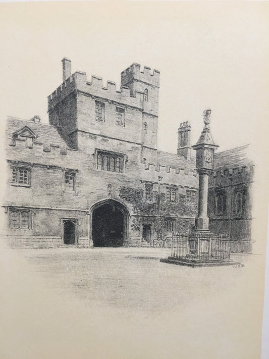1934 OXFORD - CORPUS CHRISTI College: The First Quadrangle, by W.G Blackall - Original Print - Oxford University Print - 7.5 x 9 Inches