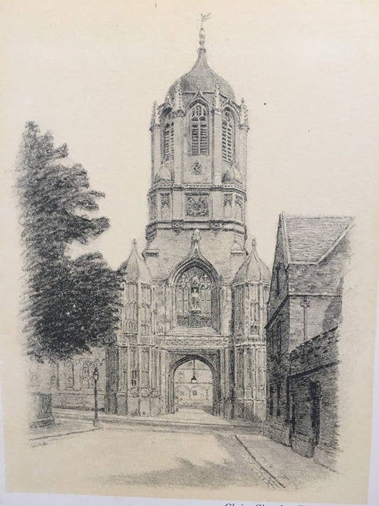 1934 OXFORD - CHRIST CHURCH College: Tom Tower, by W.G Blackall - Original Print - Oxford University Print - 7.5 x 9 Inches