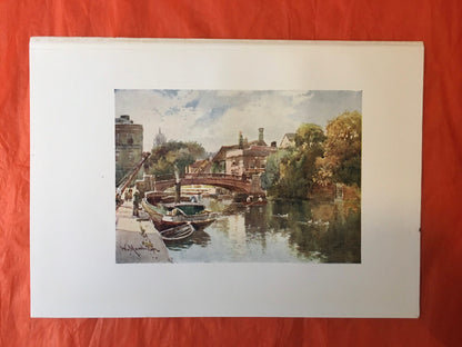 1907 CAMBRIDGE - GREAT BRIDGE, Bridge Street - William Mathison - Cambridge University Print - Cambridge Painting - 116 Years Old
