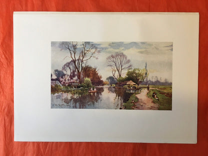 1907 CAMBRIDGE - BOATHOUSE on Robinson Crusoe's Island - William Mathison - Cambridge University - Cambridge Painting - 116 Years Old