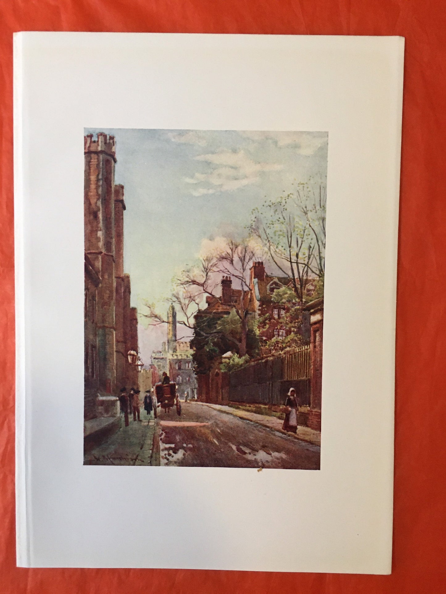 1907 CAMBRIDGE - QUEEN'S LANE (Old Mill Street) - William Mathison - Cambridge University - Cambridge Painting - 116 Years Old