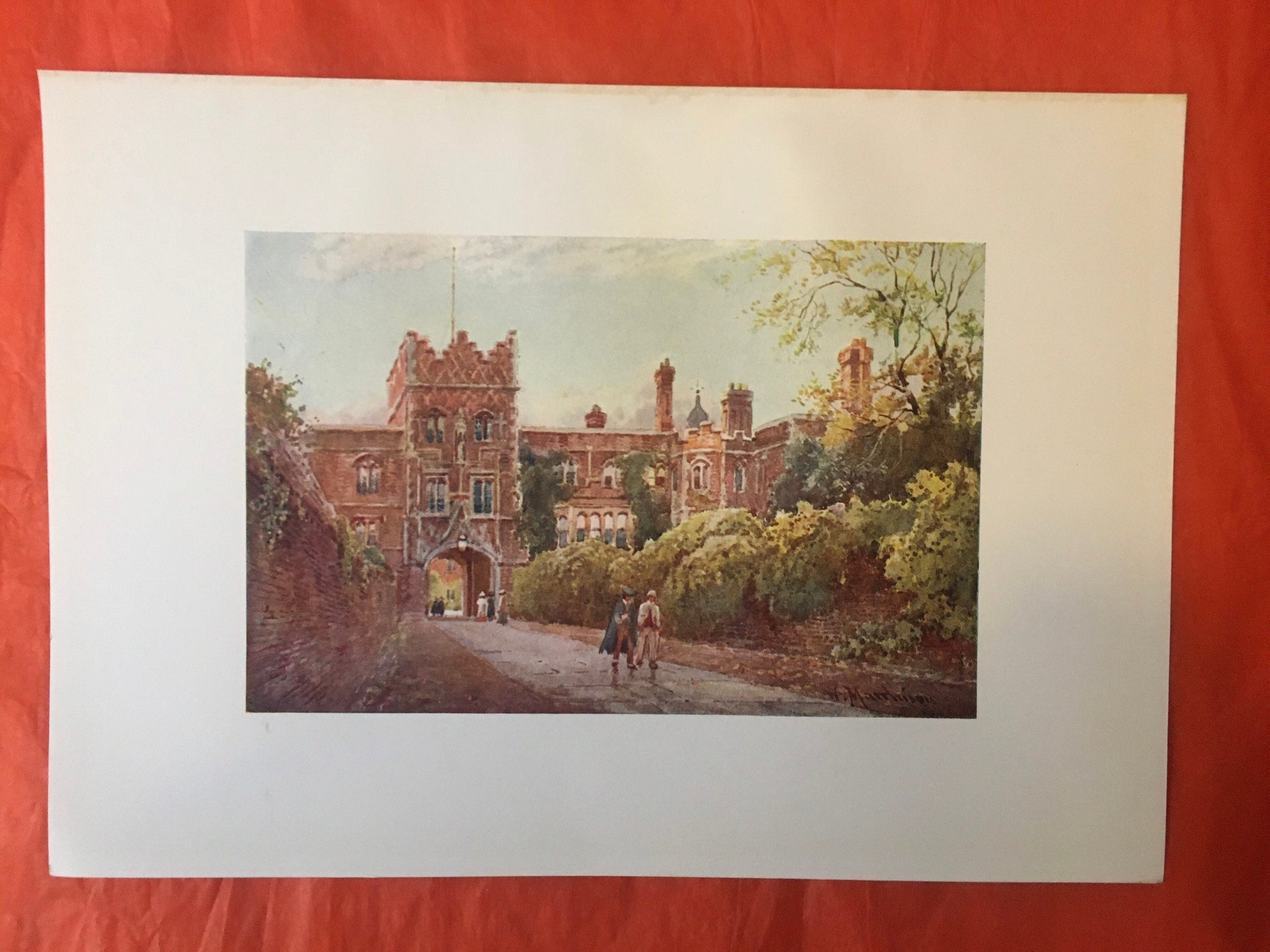 1907 CAMBRIDGE - JESUS COLLEGE Gateway - William Mathison Painting - Cambridge University - Cambridge Painting - 116 Years Old