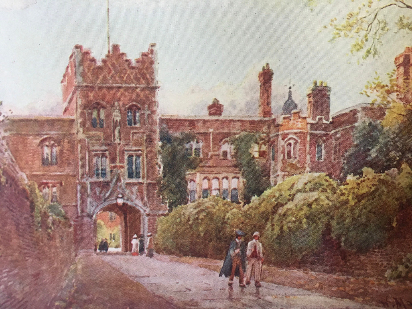 1907 CAMBRIDGE - JESUS COLLEGE Gateway - William Mathison Painting - Cambridge University - Cambridge Painting - 116 Years Old
