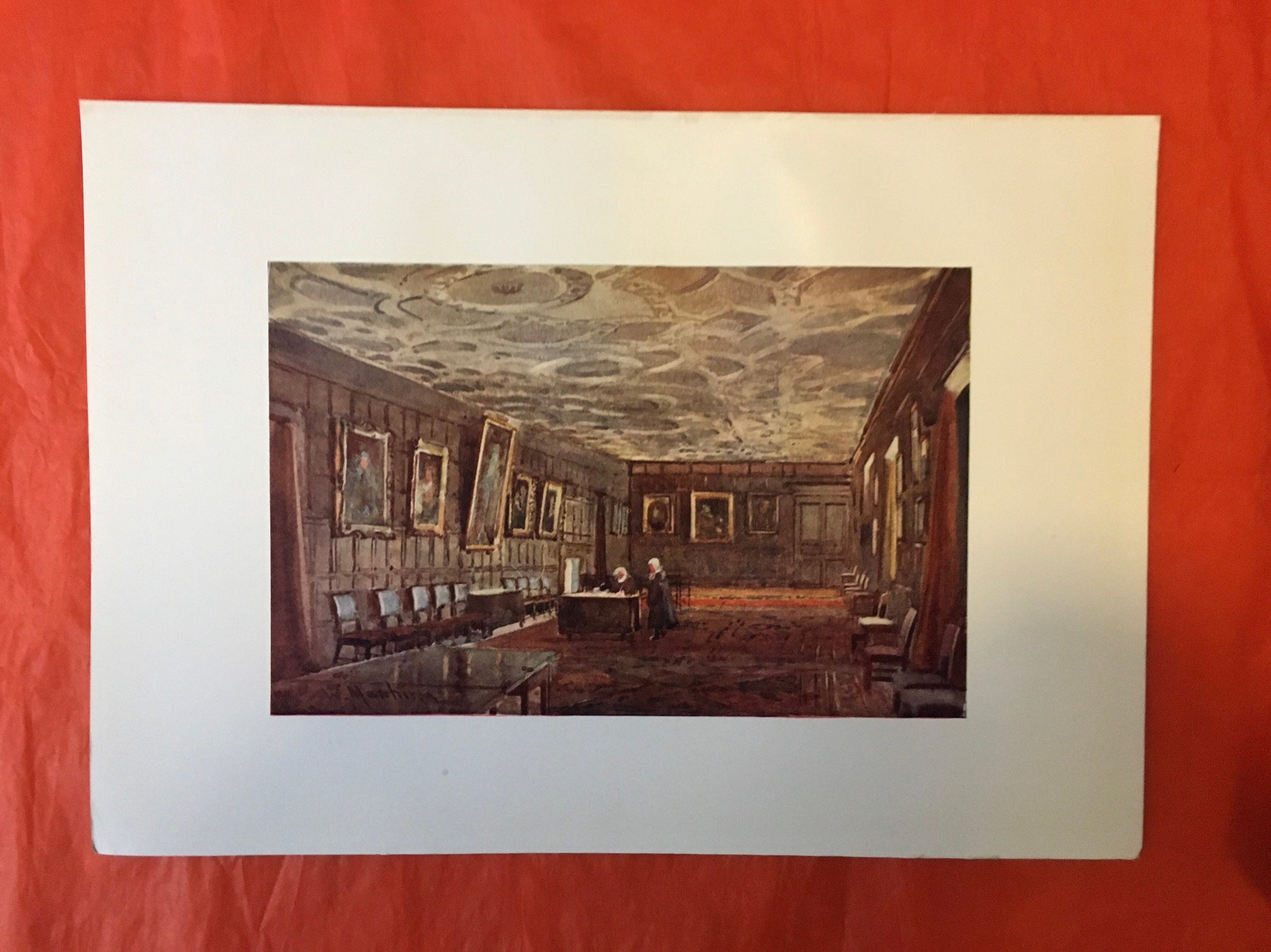 1907 CAMBRIDGE - St JOHN'S COLLEGE Combination Room - William Mathison Painting - Cambridge University - Cambridge Painting - 116 Years Old