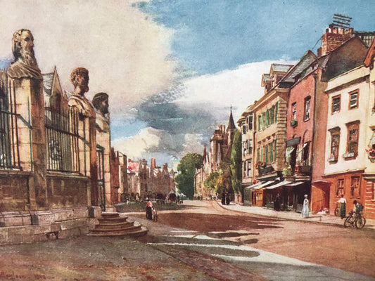 1903 OXFORD - BROAD STREET, Looking West - Oxford University Print - John Fulleylove - Antique Oxford Print - 8.5 x 6 Inches