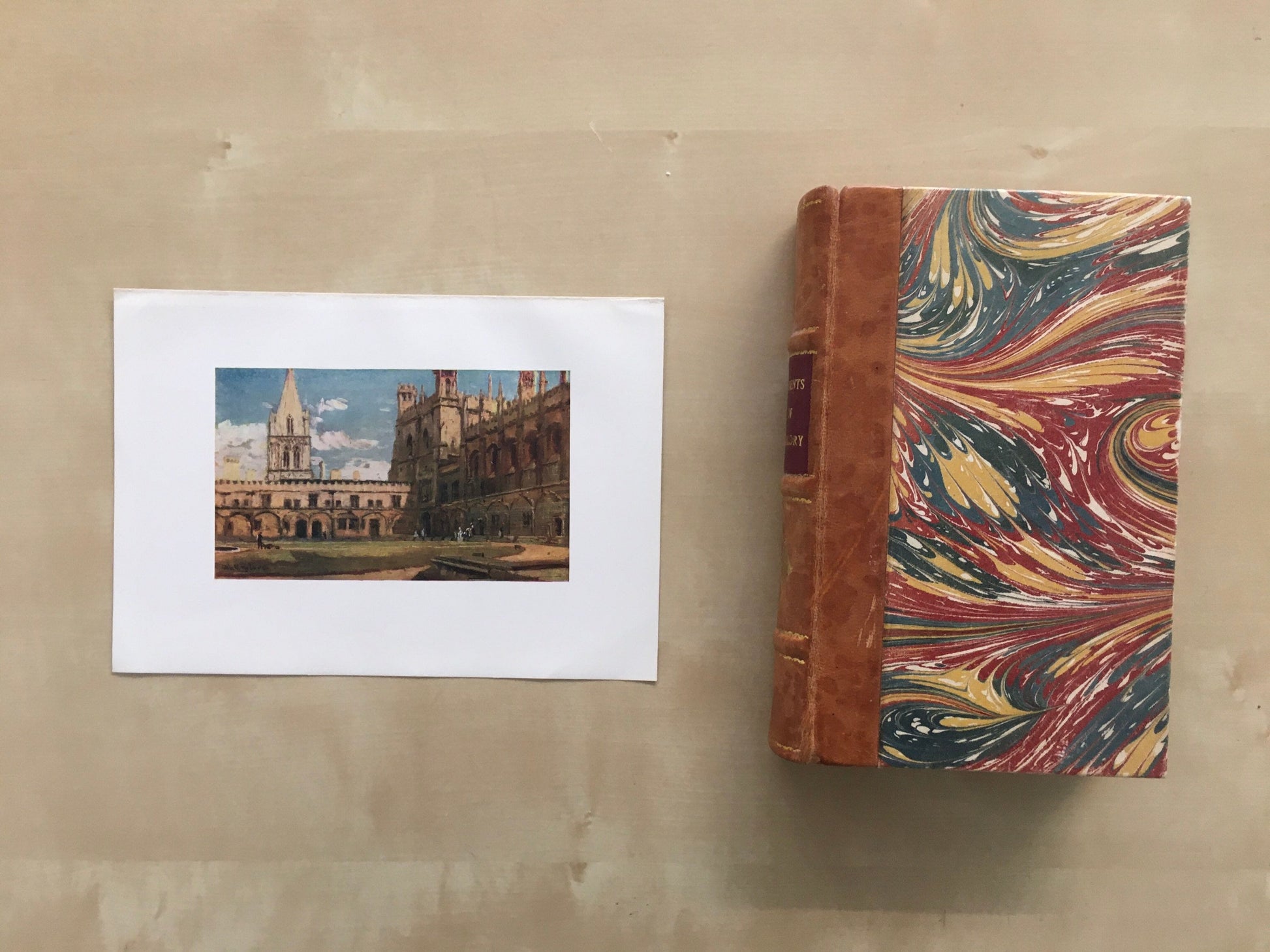 1903 OXFORD - CHRIST CHURCH, Tom Quadrangle - Oxford University Print - John Fulleylove - Antique Oxford Print - 8.5 x 6 Inches