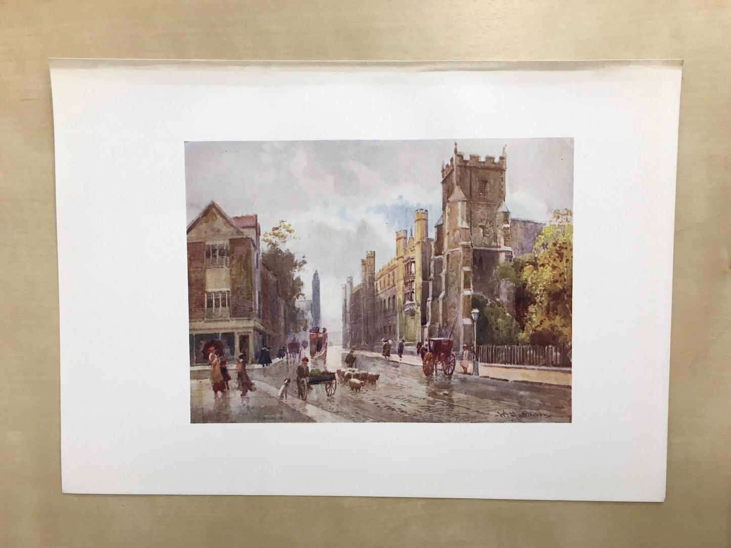 1907 CAMBRIDGE - St BOTOLPH'S CHURCH - William Mathison Painting - Cambridge University - Cambridge Painting - 116 Years Old