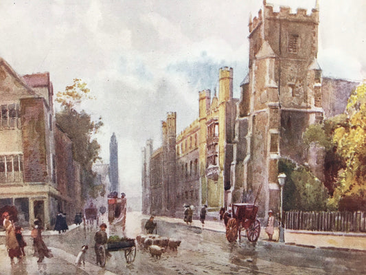 1907 CAMBRIDGE - St BOTOLPH'S CHURCH - William Mathison Painting - Cambridge University - Cambridge Painting - 116 Years Old