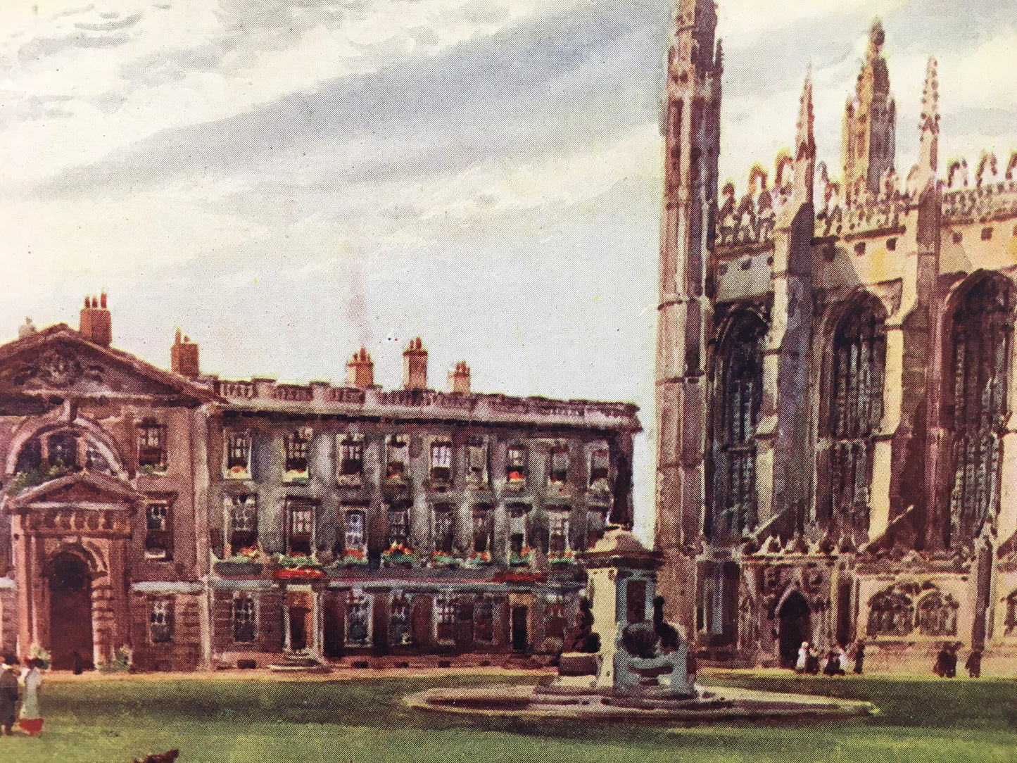 1907 CAMBRIDGE - KING'S COLLEGE Chapel & Fellows' Buildings - William Mathison - Cambridge University - Cambridge Painting - 116 Years Old