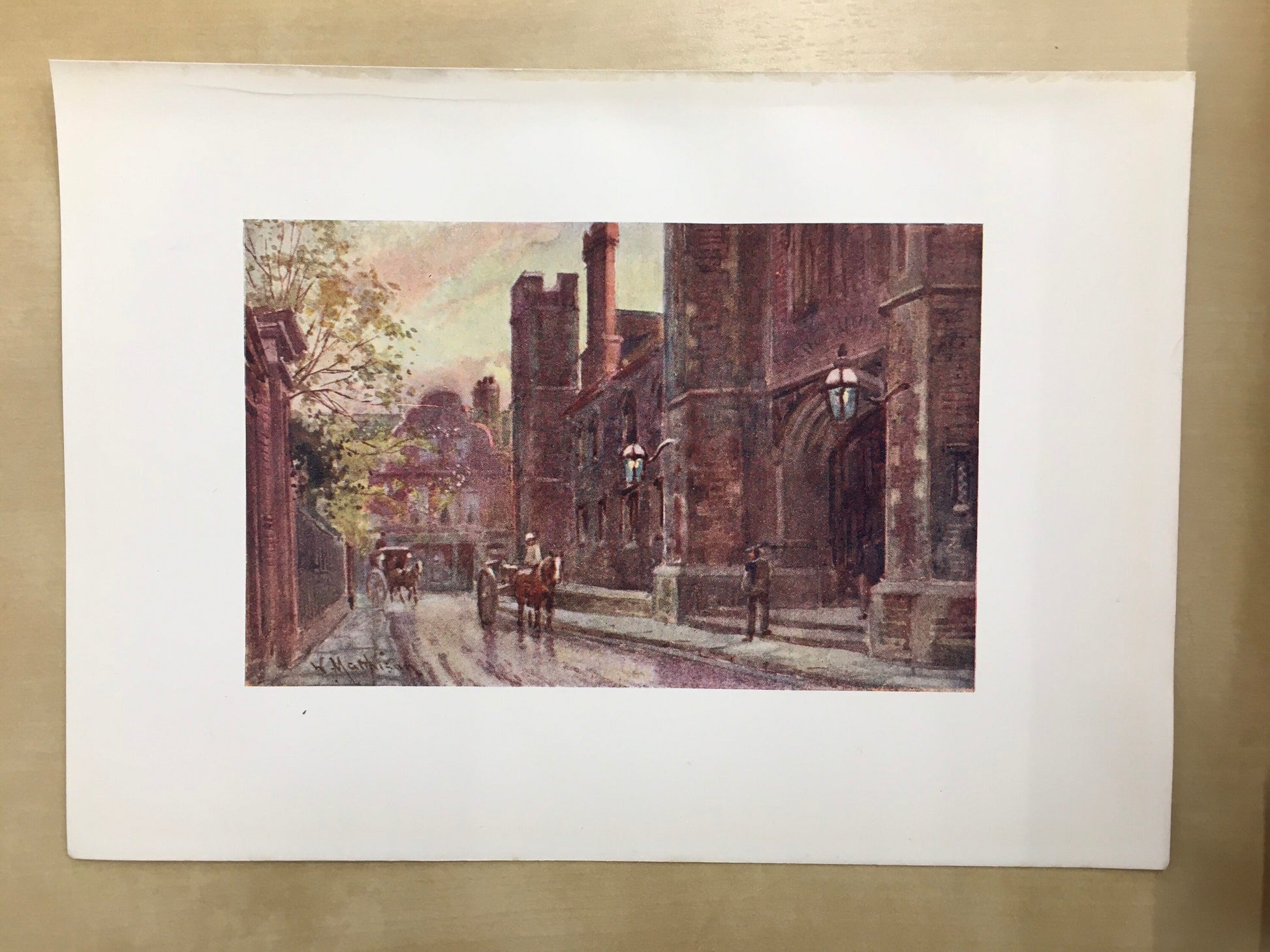 1907 CAMBRIDGE - QUEENS' COLLEGE Entrance Gateway - William Mathison Painting - Cambridge University - Cambridge Painting - 116 Years Old