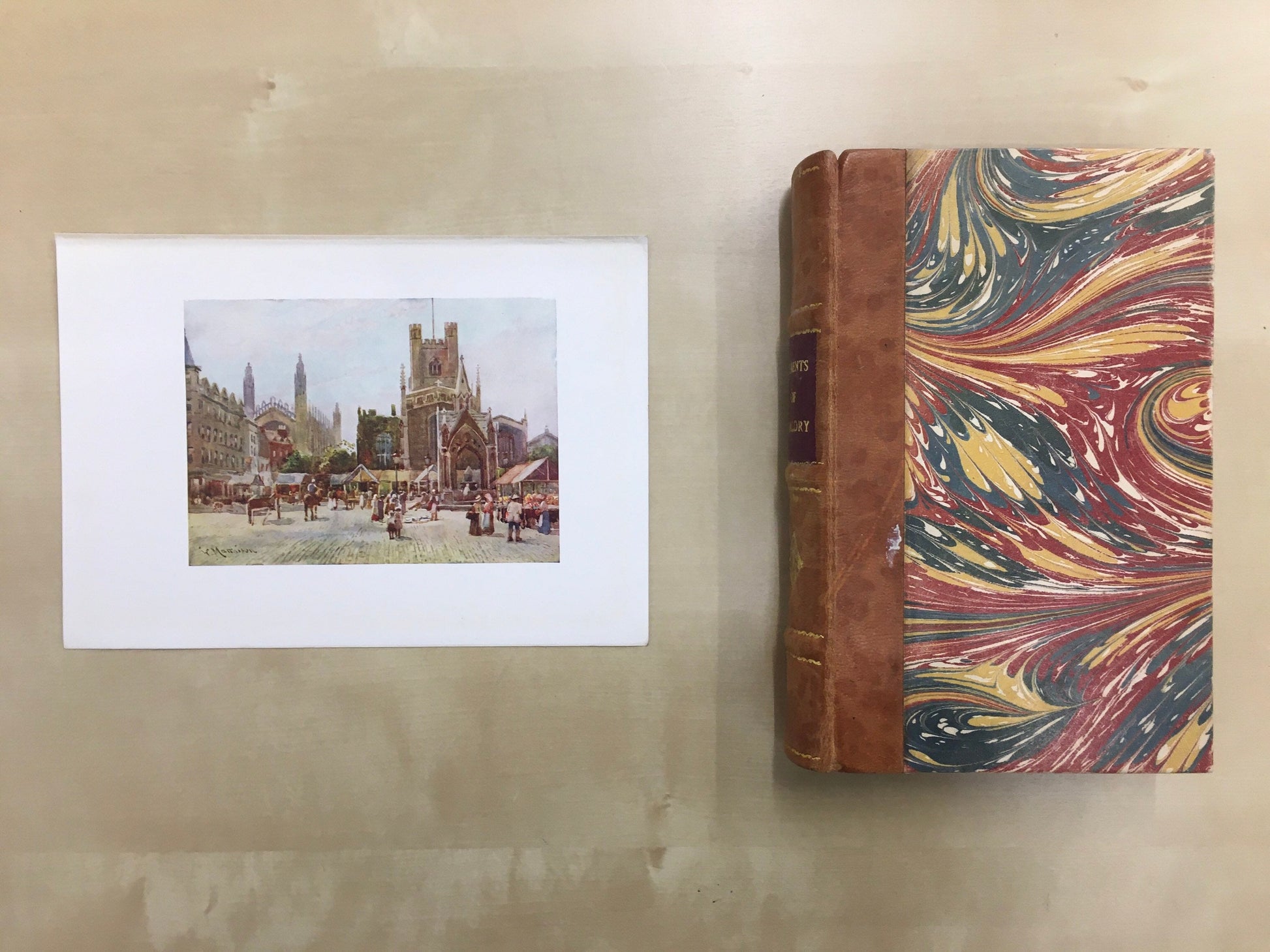 1907 CAMBRIDGE - MARKET SQUARE - William Mathison Painting - Cambridge University - Cambridge Painting - 116 Years Old